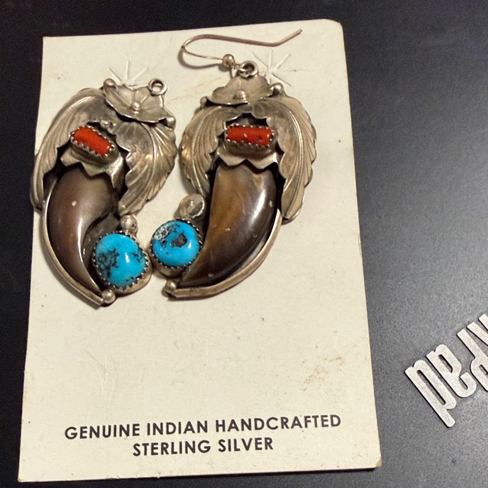 Handcrafted Sterling Silver Earrings with Turquoise and Brown Accents